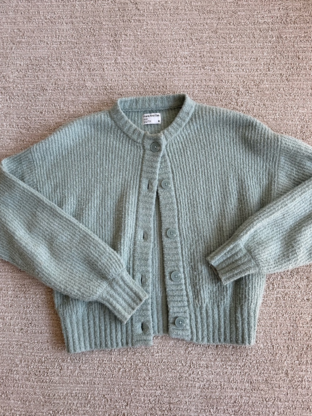 Frank and Oak Sage Green Ribbed Button Cardigan